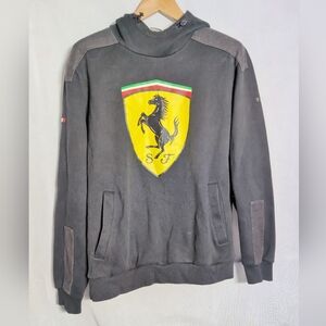 Vintage Puma Black Hoodie with Scuderia Ferrari Logo Sz XL